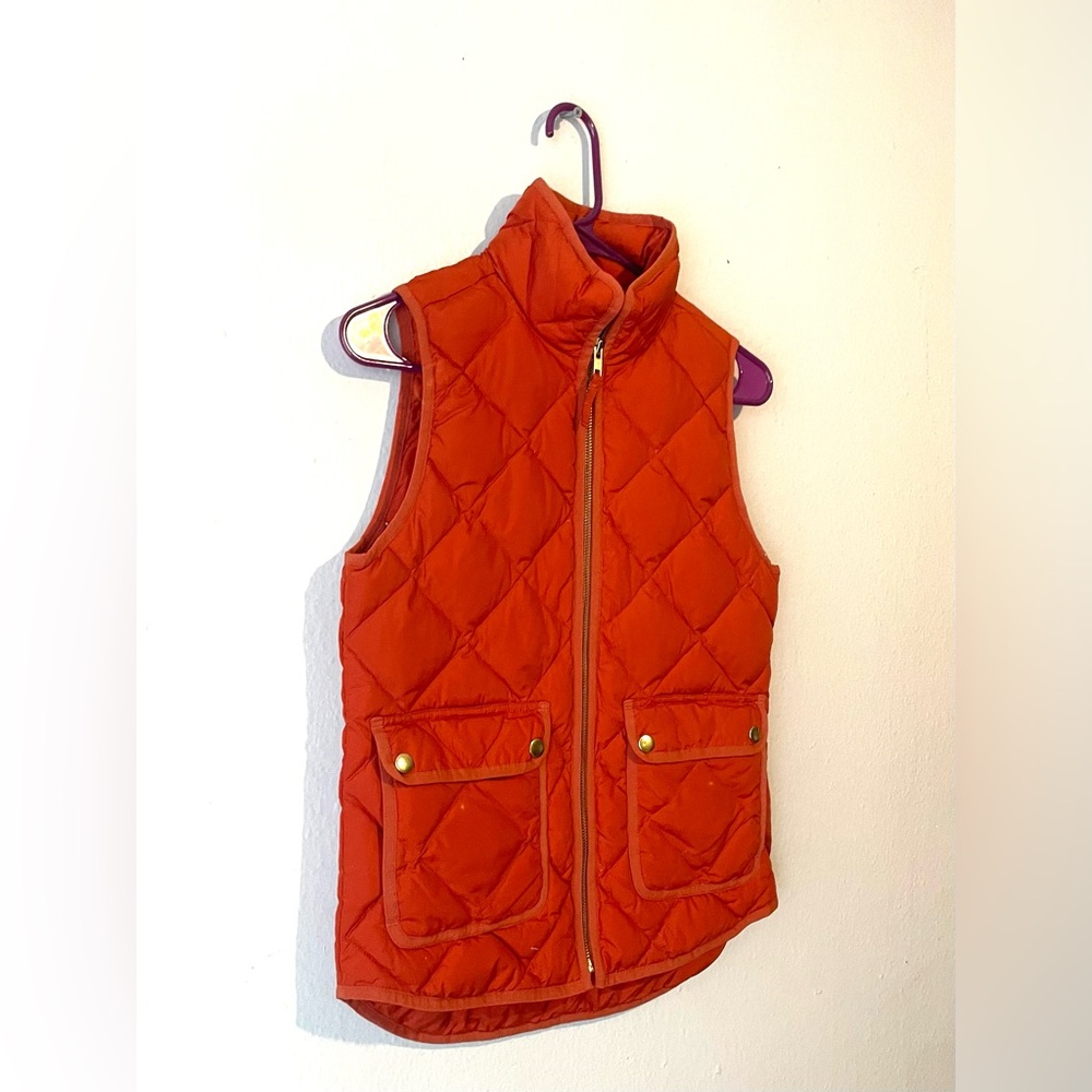 J. Crew Vest Womens XXS Rust Quilted Down Filled Puffer Preppy Full Zip Jacket - Picture 2 of 7